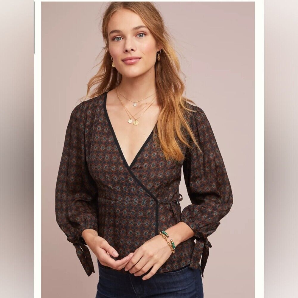 Ottod'Ame Anthropologie Antibes Wrap Top Brown Blouse Tip Size 10